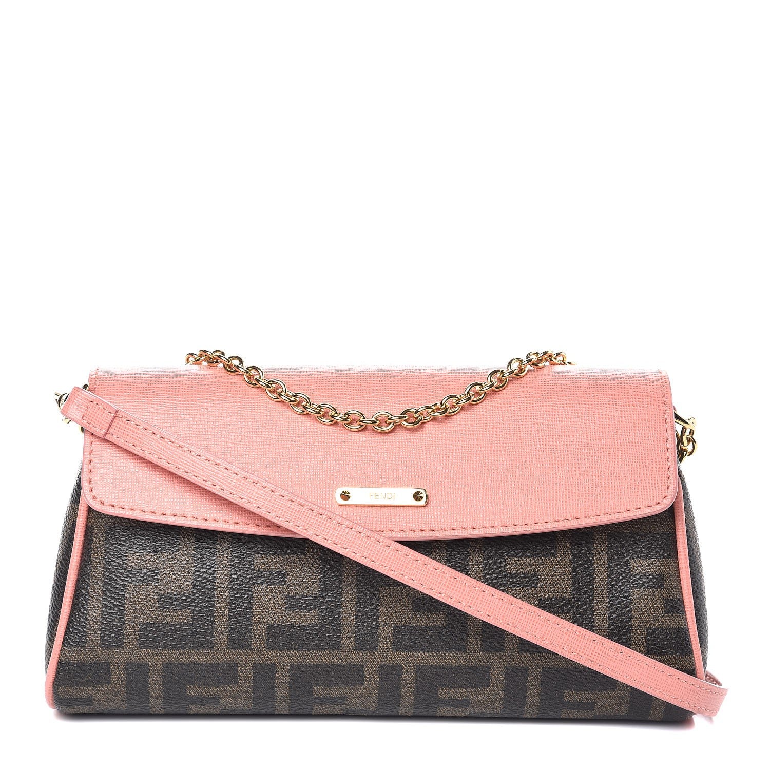 Fendi Zucca Spalmati Vitello Elite Flap Crossbody Bag Tobacco Pesca 1 of 7