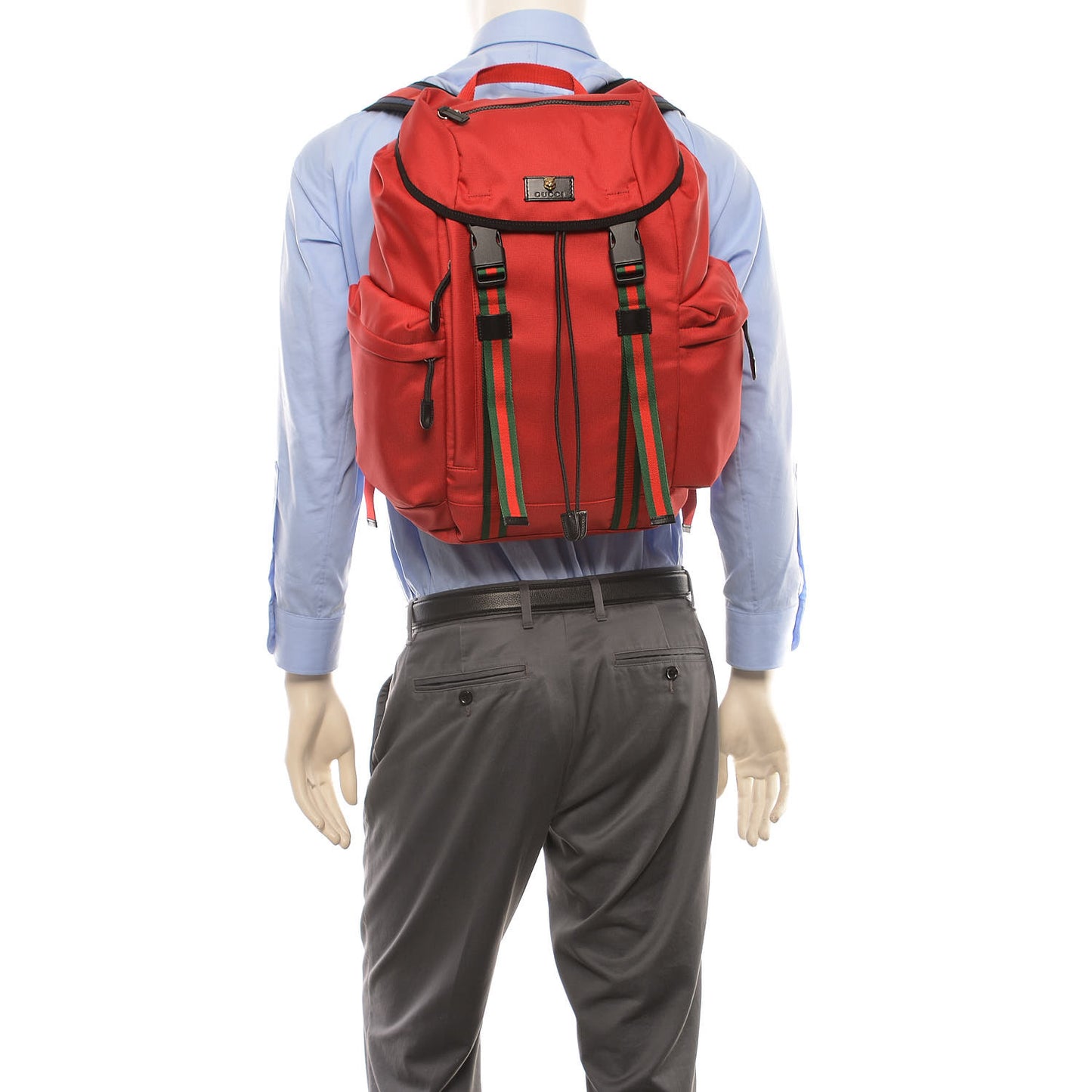 Techno Canvas Web Double Buckle Backpack Red