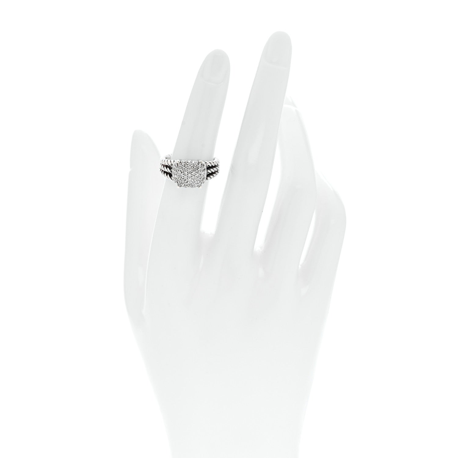 David Yurman Sterling Silver Diamond 10mm Petite Wheaton Ring 51 5.75 2 of 5