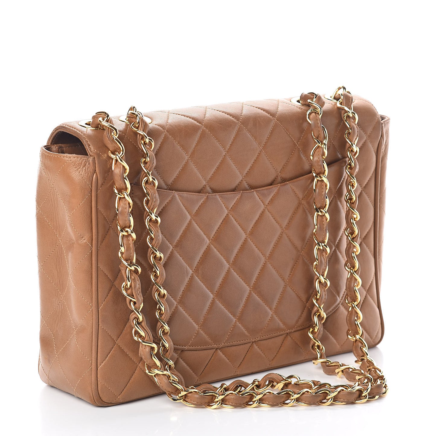 Lambskin Quilted Maxi Single Flap Dark Beige