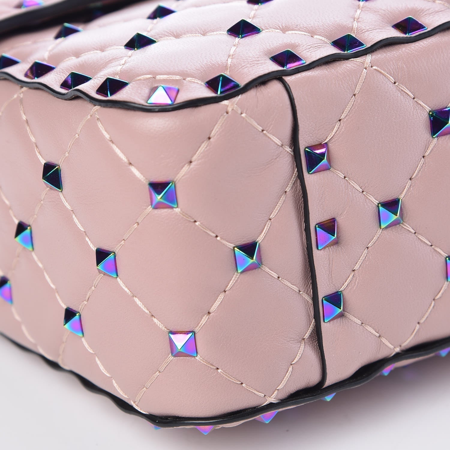 Valentino Garavani Lambskin Oil Slick Medium Rockstud Spike Shoulder Bag Poudre 7 of 8