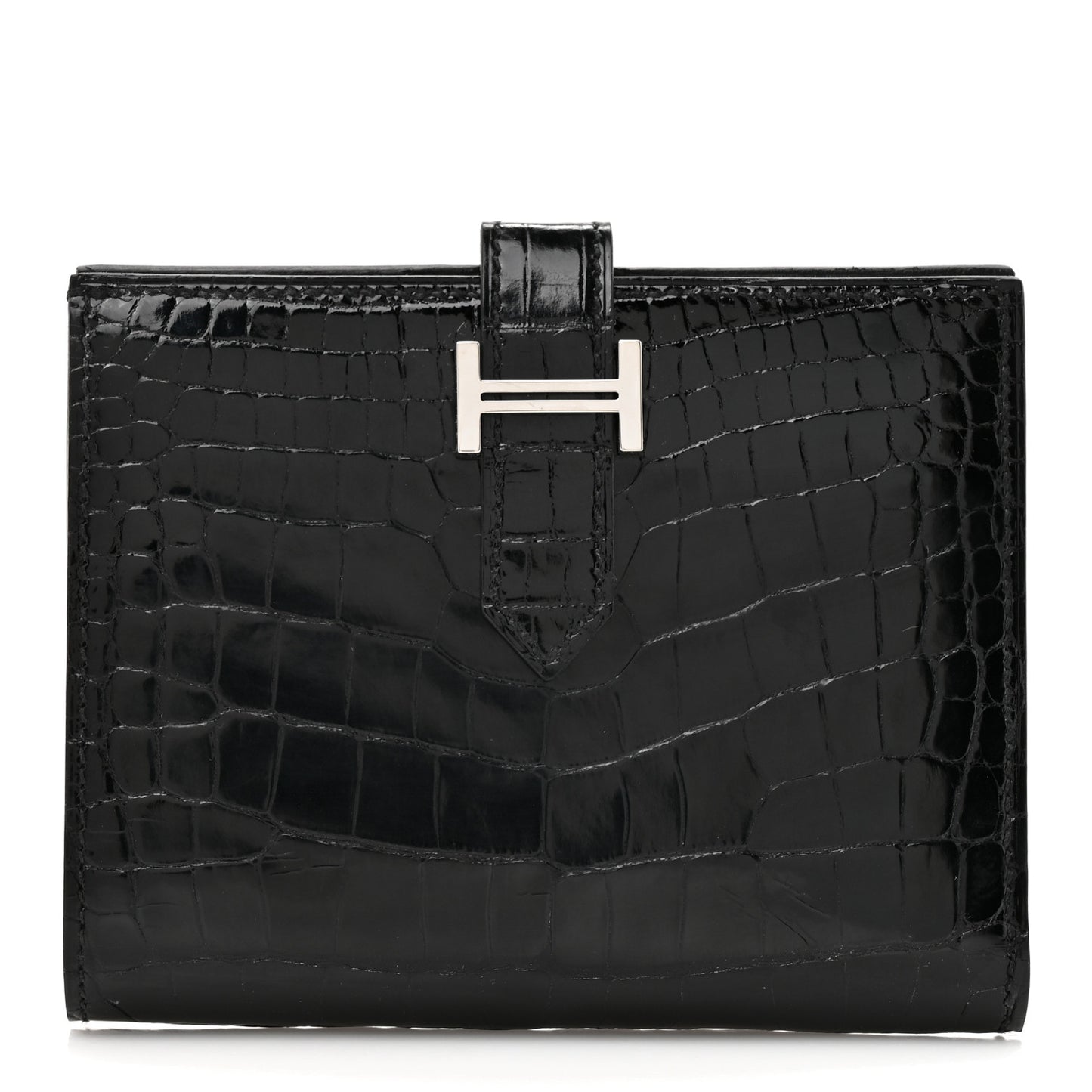 Shiny Alligator Bearn Compact Wallet Black