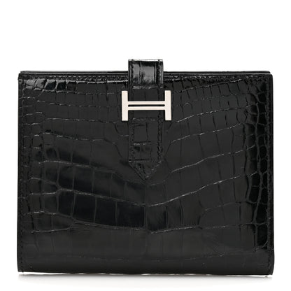 Hermes Shiny Alligator Bearn Compact Wallet Black 1 of 9