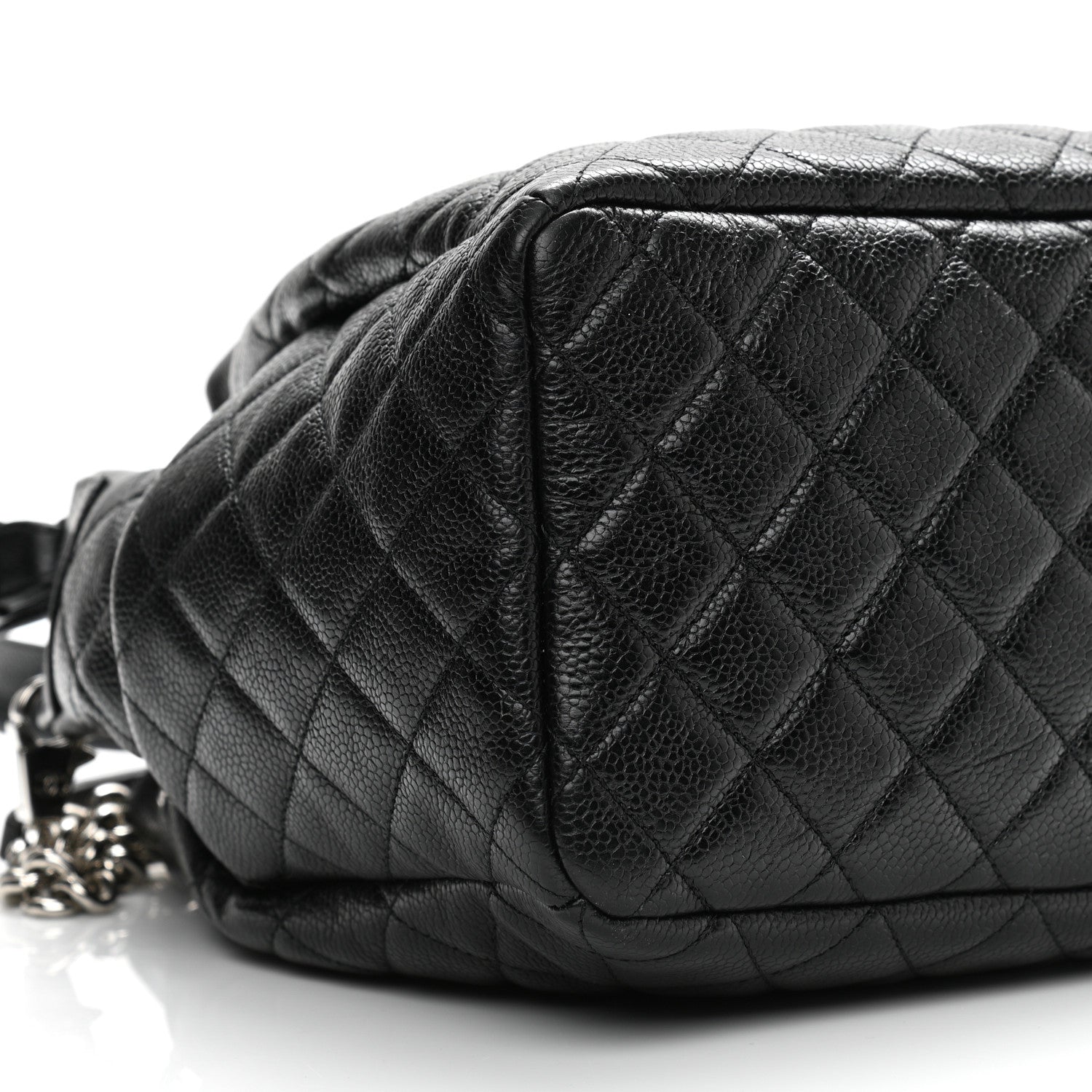 Chanel Caviar Flat Quilted CC Chain Bucket Drawstring Bag Black 9 of 12