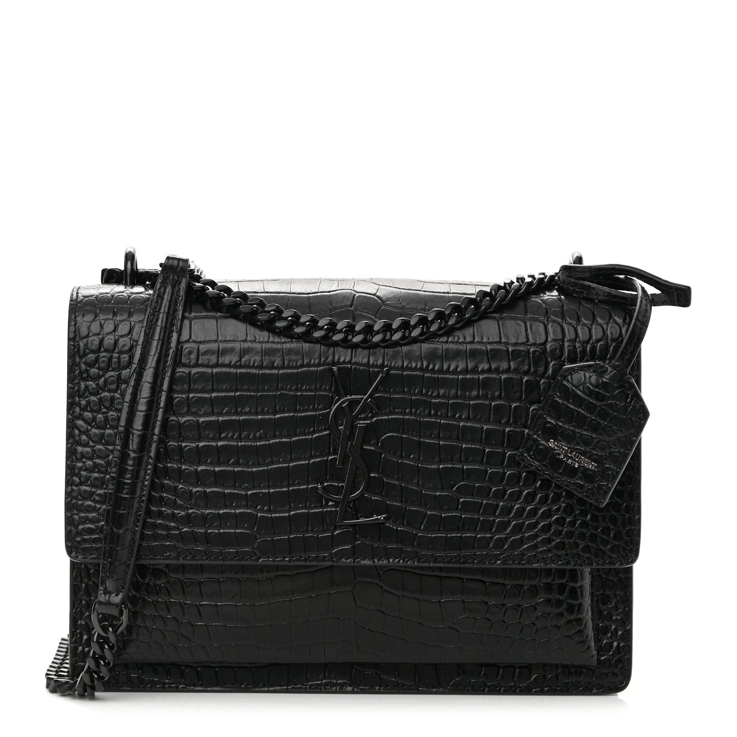 Calfskin Crocodile Embossed Medium Monochrome Monogram Sunset Black