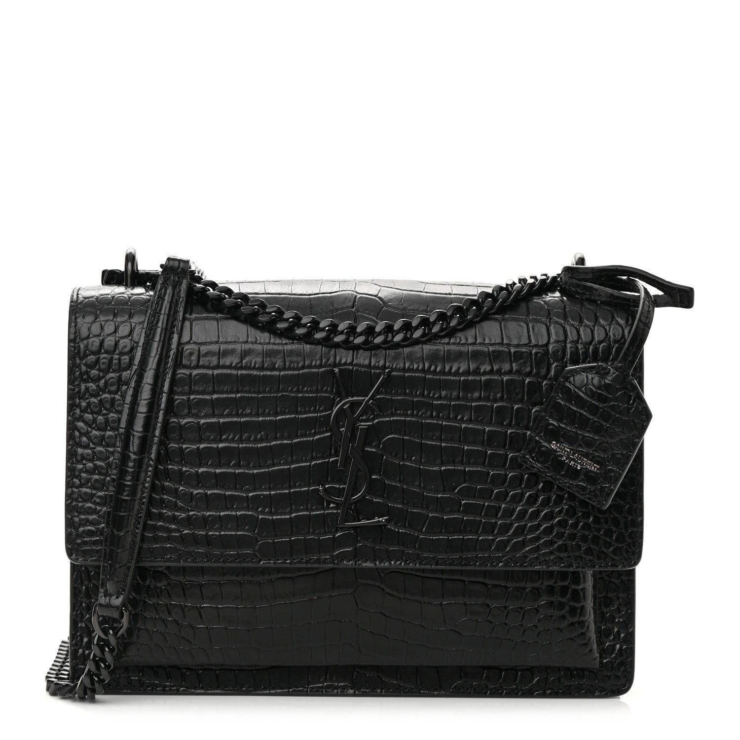 Saint Laurent Calfskin Crocodile Embossed Medium Monochrome Monogram Sunset Black 1 of 15