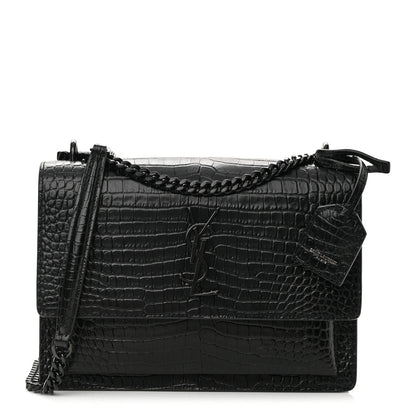 Saint Laurent Calfskin Crocodile Embossed Medium Monochrome Monogram Sunset Black 1 of 15