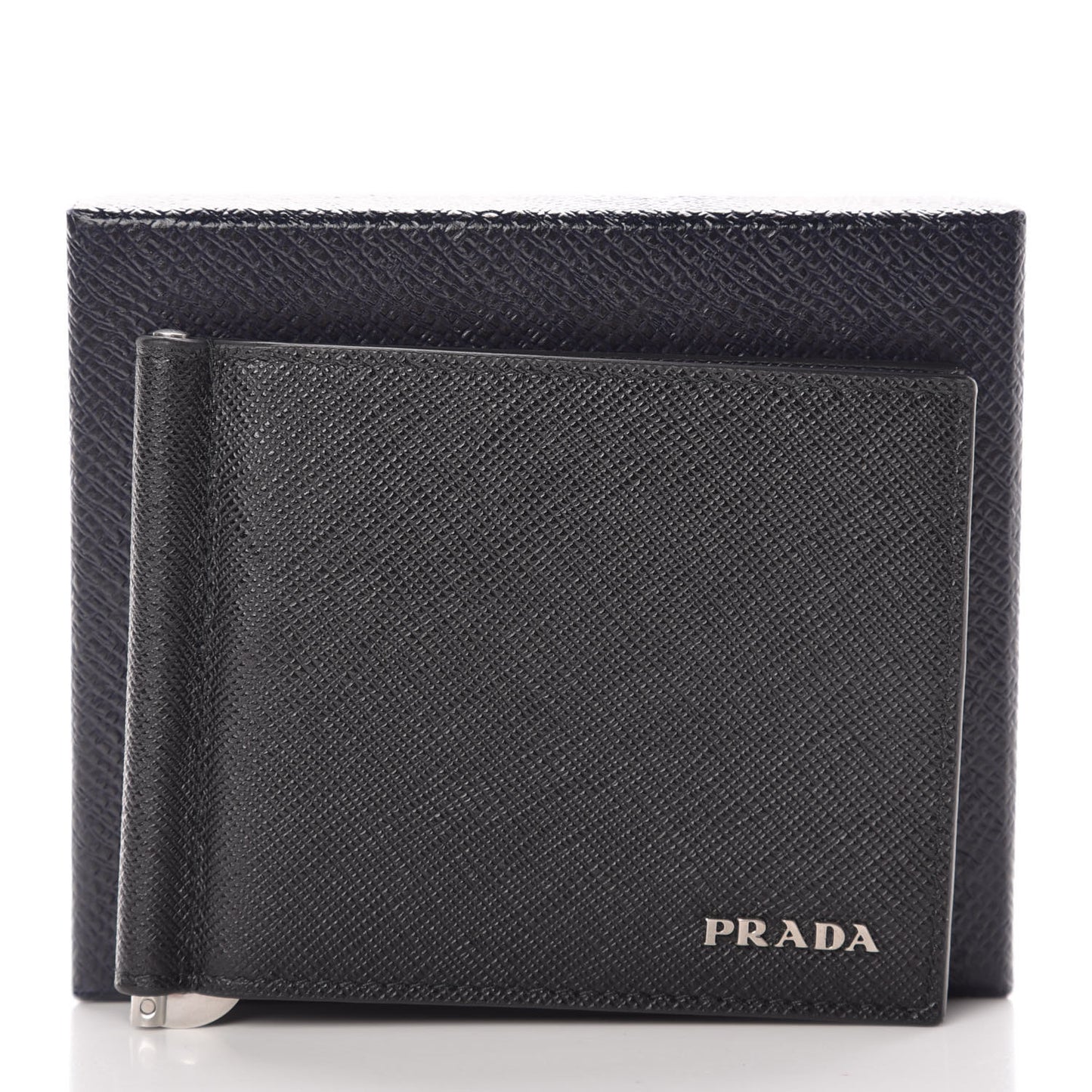 Saffiano Metal Bi-Color Money Clip Bi-Fold Wallet Black Baltico