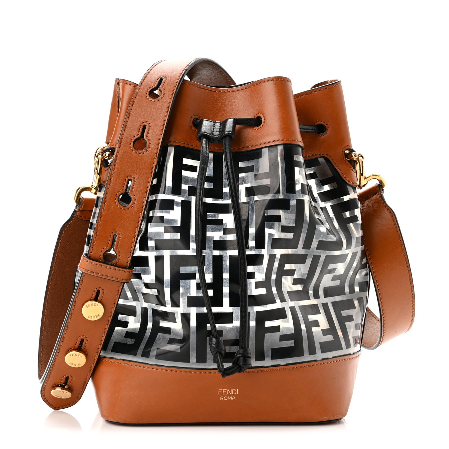 TPU FF Vitello Aura F is Fendi Grande Mon Tresor Bucket Bag Black Cuoio