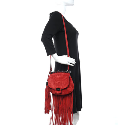 Gucci Suede Small Nouveau Fringe Shoulder Bag Red 2 of 11