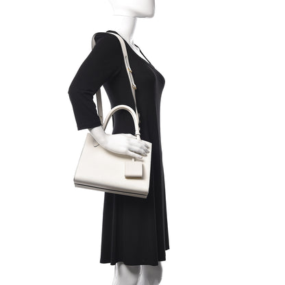 Prada Saffiano Cuir Calfskin Small Monochrome Top Handle Tote White 2 of 9