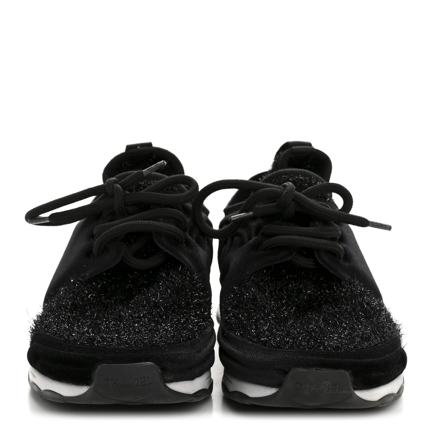Chanel Stretch Fabric Womens CC Sneakers 37.5 Black 3 of 9