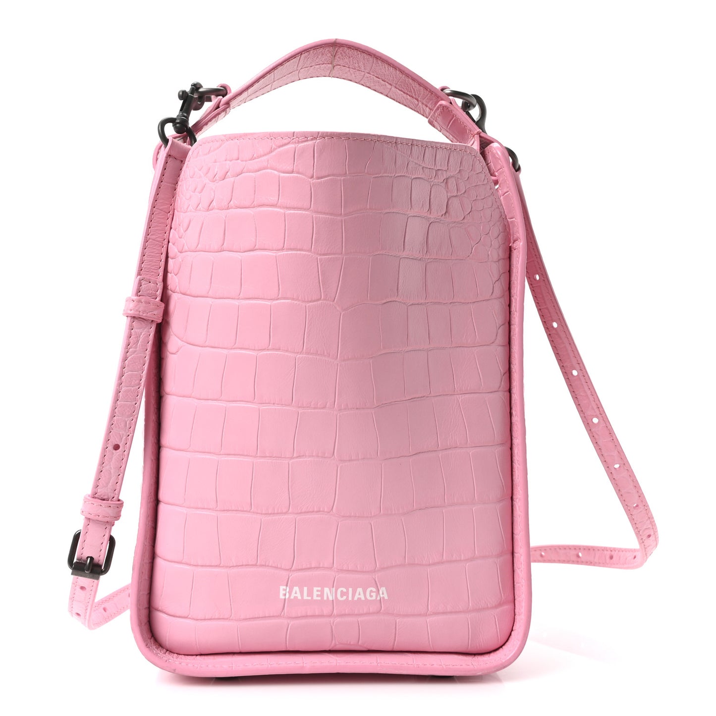 Calfskin Logo Crocodile Embossed XS Tool 2.0 North-South Tote Candy Pink White