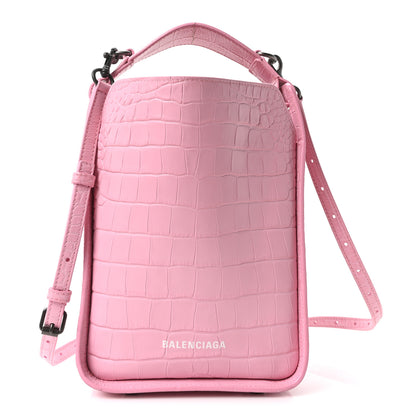 Balenciaga Calfskin Logo Crocodile Embossed XS Tool 2.0 North-South Tote Candy Pink White 1 of 11