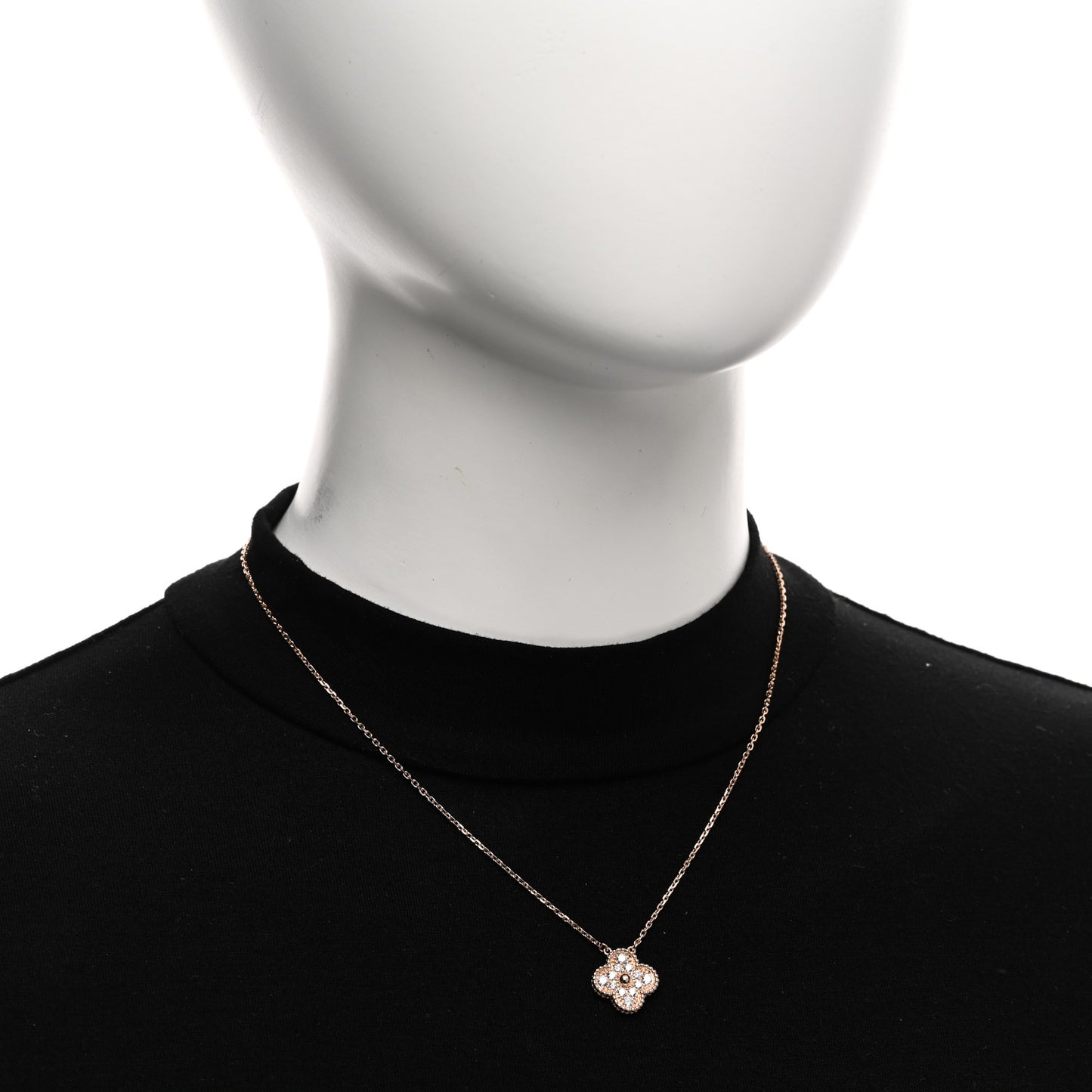 18K Rose Gold Diamond Vintage Alhambra Pendant Necklace