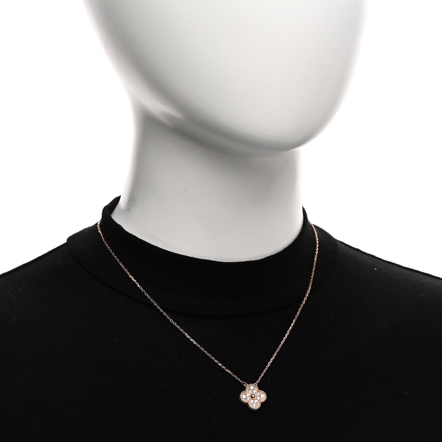 Van Cleef & Arpels 18K Rose Gold Diamond Vintage Alhambra Pendant Necklace 2 of 5