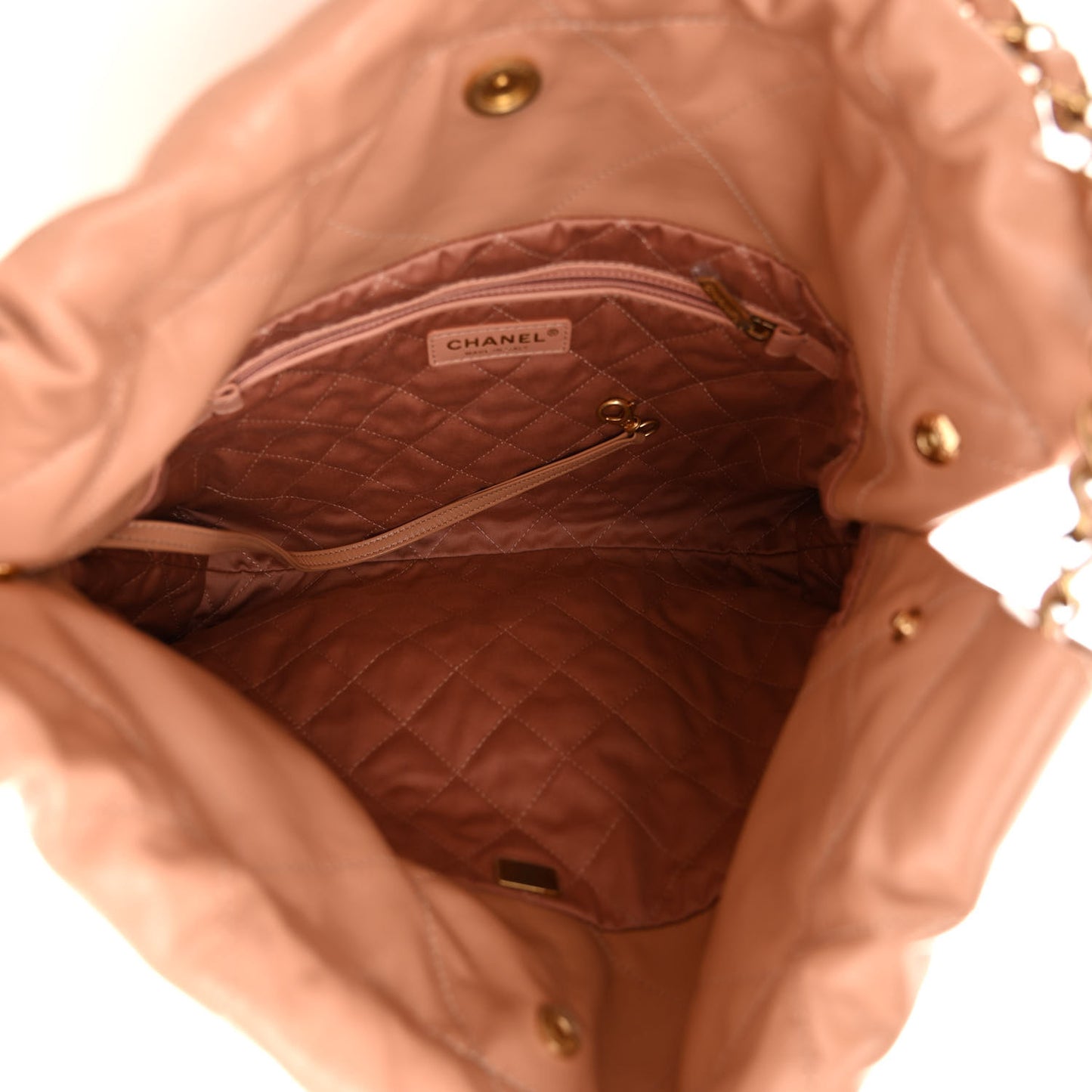 Shiny Calfskin Quilted Small Chanel 22 Beige