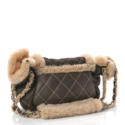 Chanel Shearling Suede Quilted Small Fur Flap Metallic Bronze 2 of 8