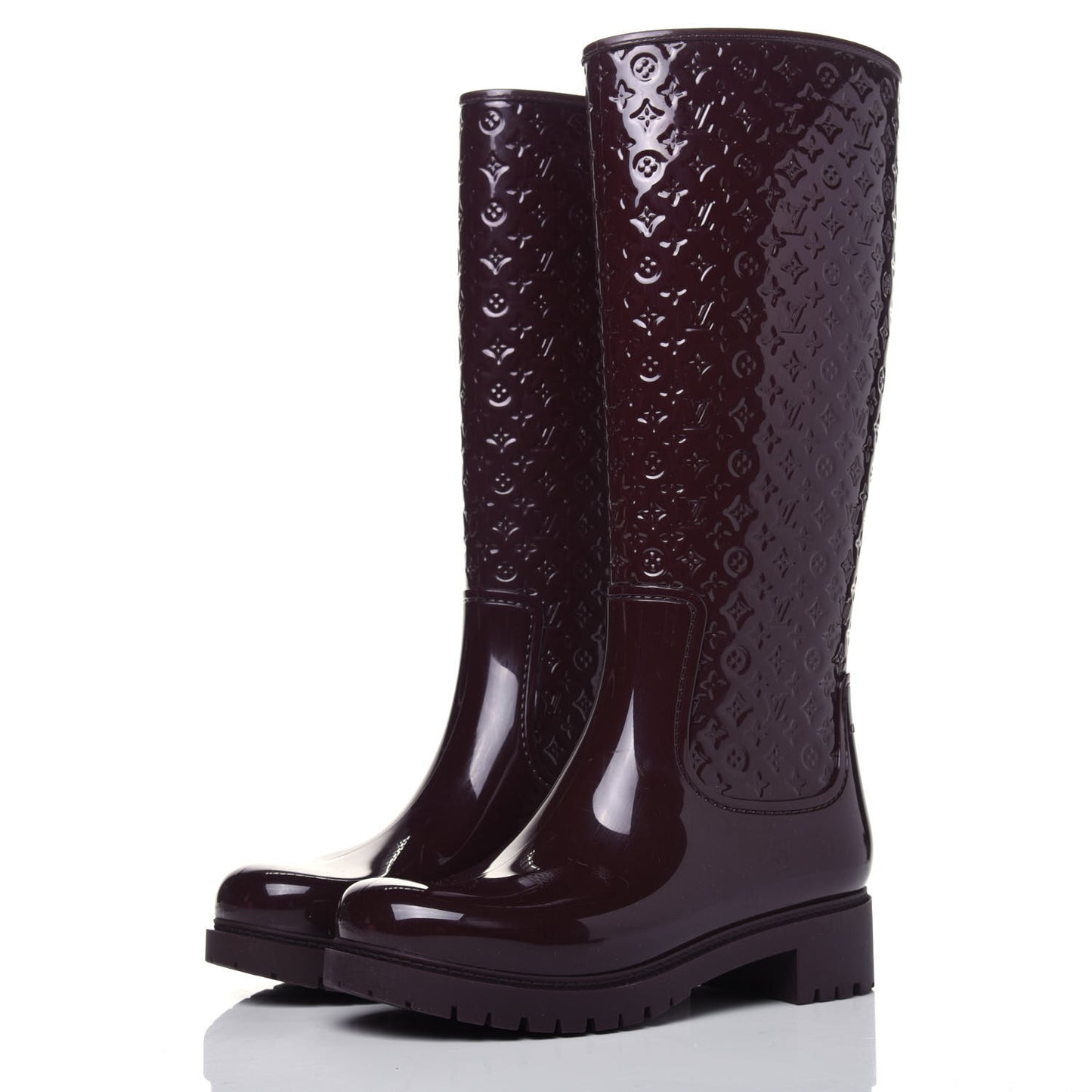 Rubber Embossed Monogram Splash Rain Boots 37 Burgundy