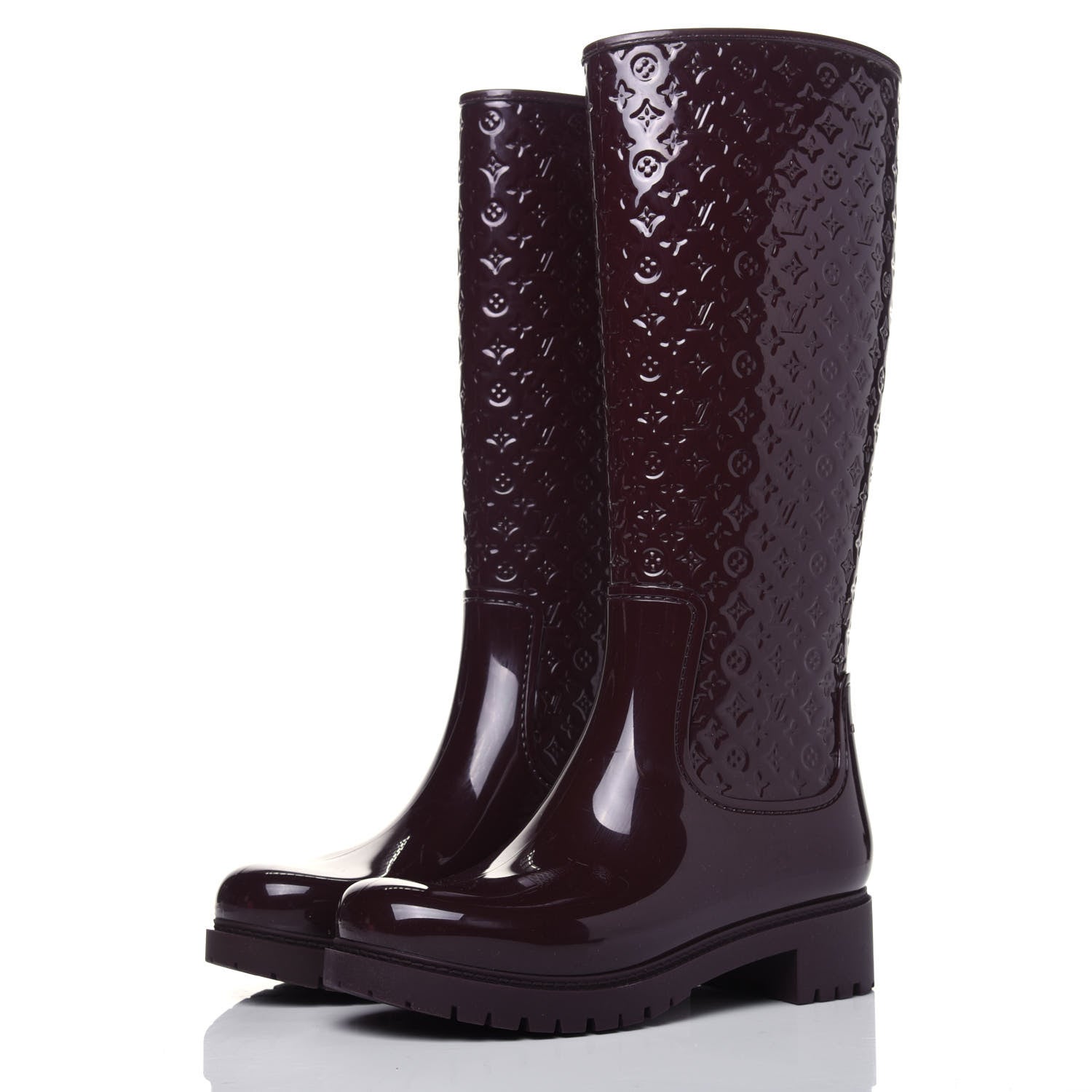 Louis Vuitton Rubber Embossed Monogram Splash Rain Boots 37 Burgundy 3 of 9