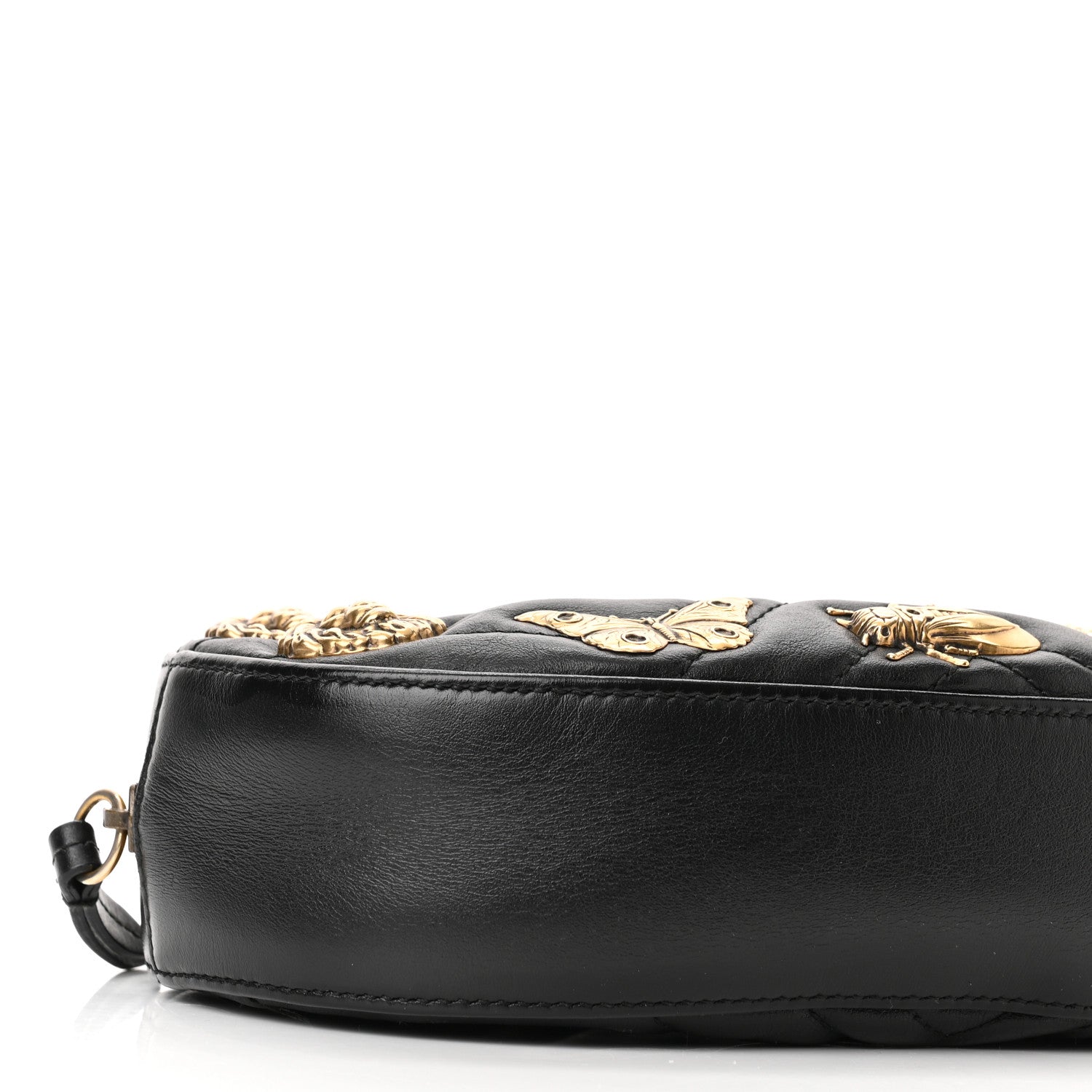 Gucci Calfskin Matelasse Animal Studs GG Marmont Belt Bag 85 34 Black 8 of 13