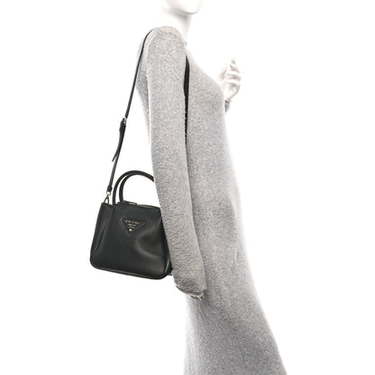 Prada Vitello Daino Soft Mini Zippered Top Handle Bag Black 2 of 10