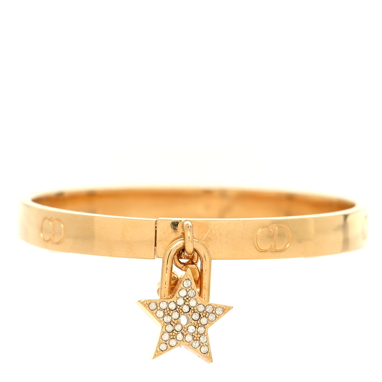 Christian Dior Metal Crystal Lucky Locket Star Bracelet Gold 4 of 6
