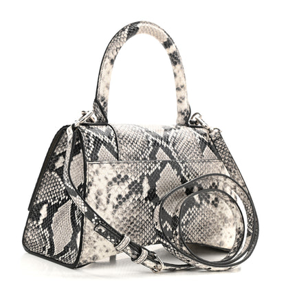 Balenciaga Calfskin Snake Effect Small Hourglass Top Handle Bag Black White 3 of 9