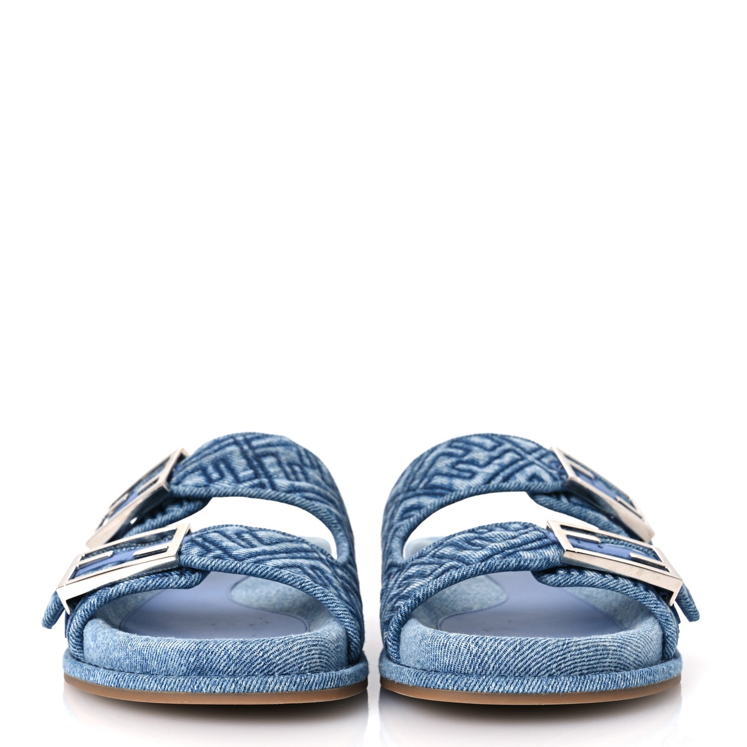 Fendi Denim FF Quilted Fendi Feel Buckled Slide Sandals 37.5 Blue 3 of 13