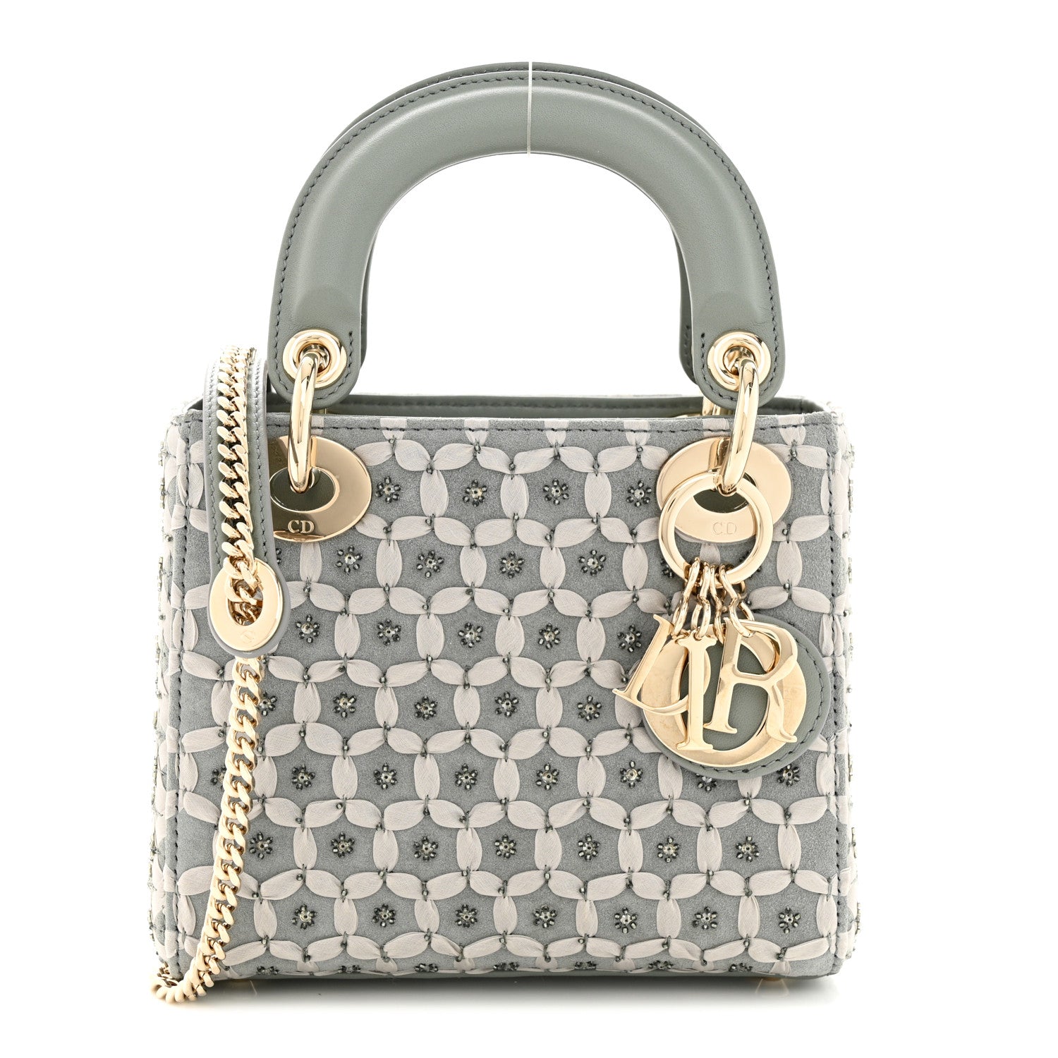 Christian Dior Suede Calfskin Stone And Beads Mini Lady Dior Grey 1 of 10