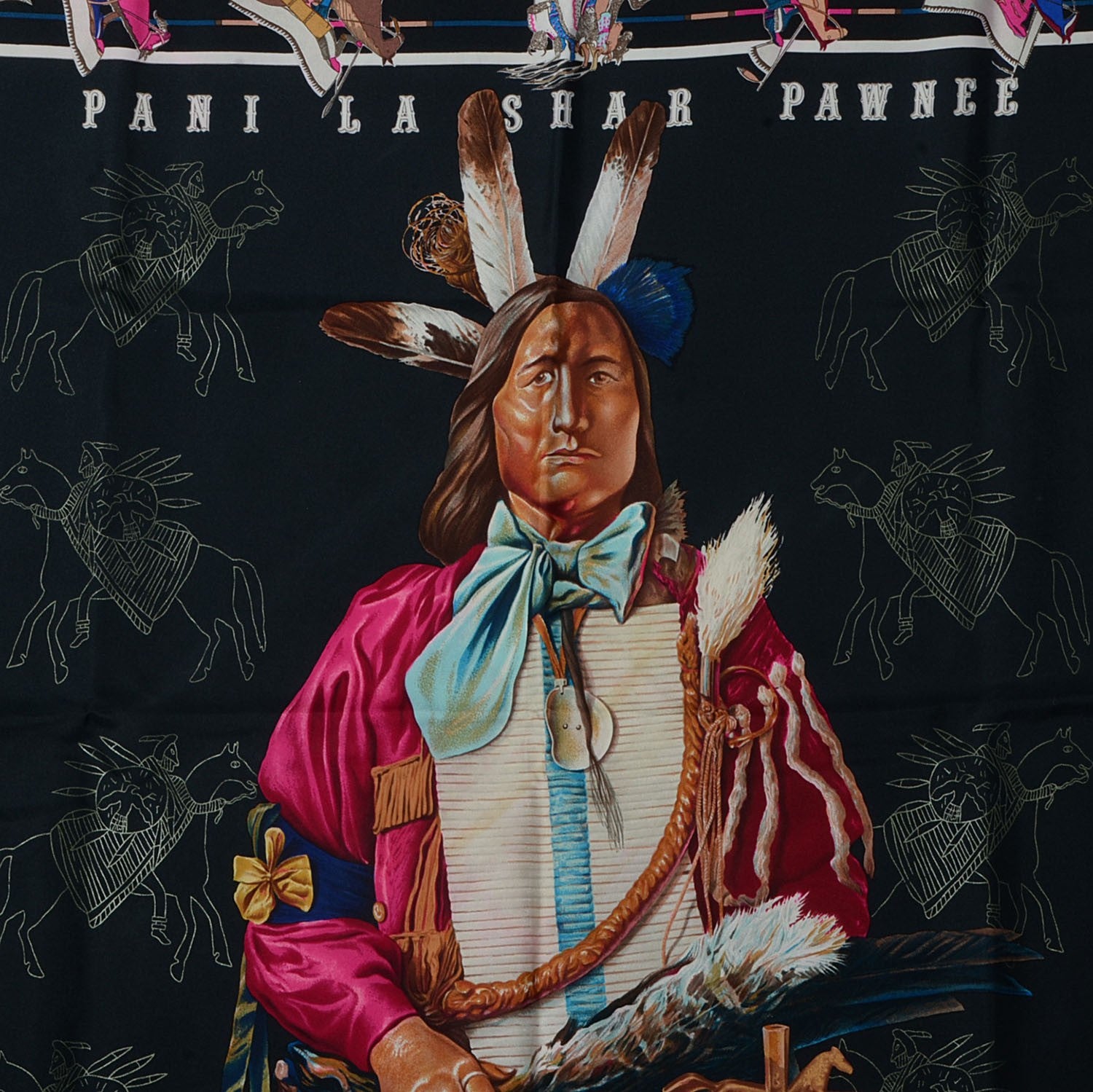 Hermes Silk Pani La Shar Pawnee Scarf 90 Noir Rose 1 of 4