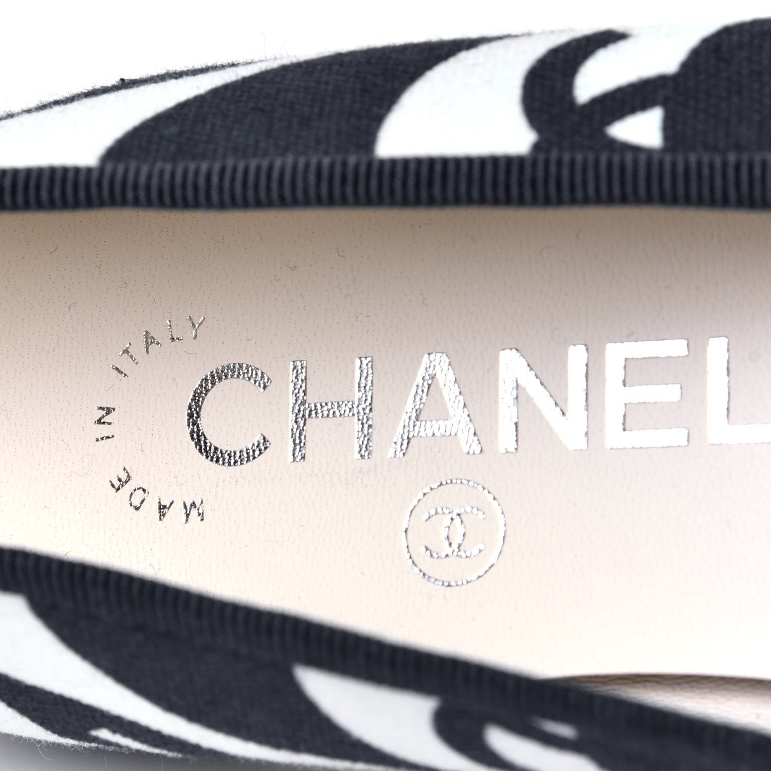 Chanel Printed Fabric Cap Toe Ballerina Flats 37 Navy White Black 6 of 6