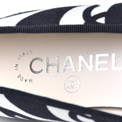 Chanel Printed Fabric Cap Toe Ballerina Flats 37 Navy White Black 6 of 6