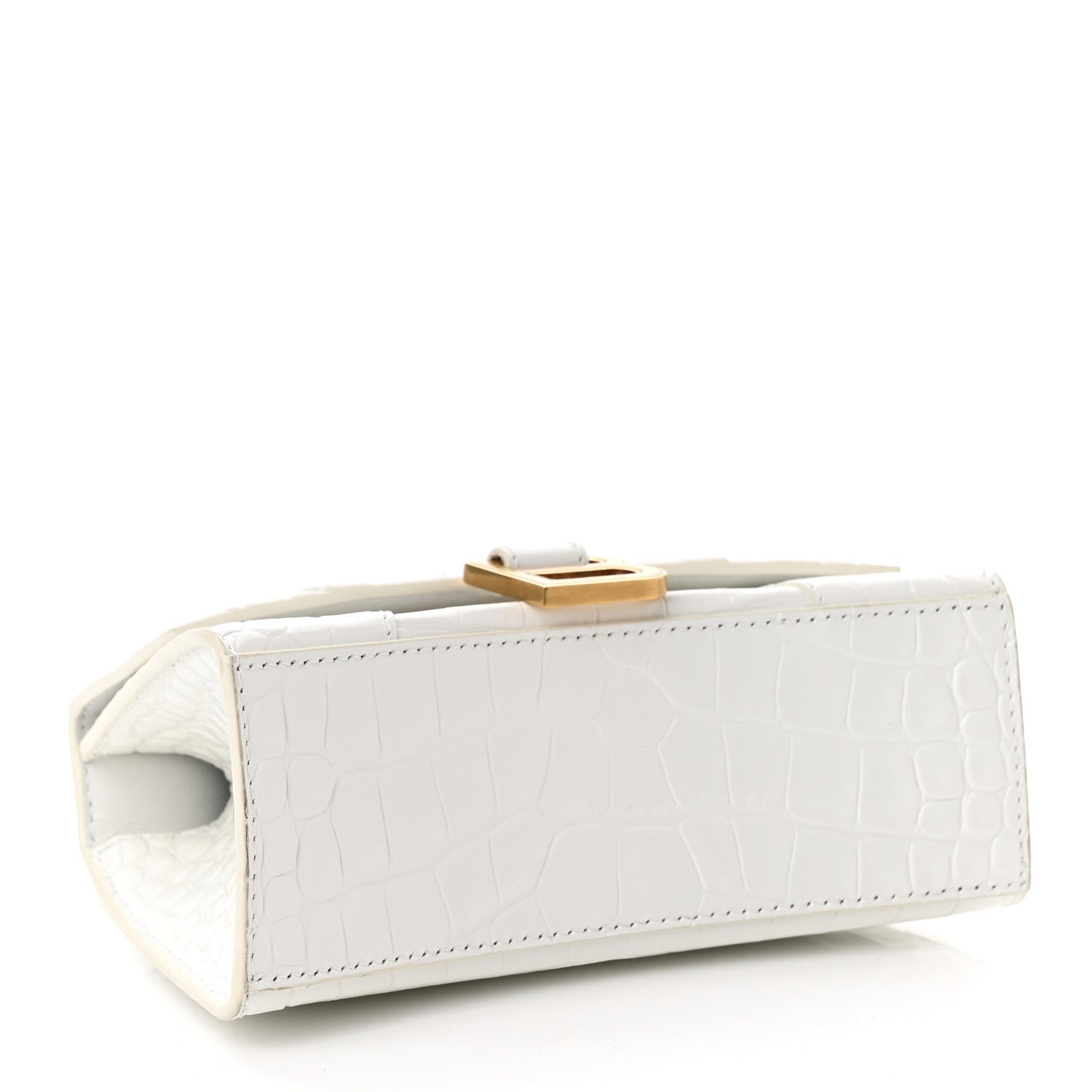 Shiny Calfskin Crocodile Embossed Hourglass Top Handle Bag XS Optic White