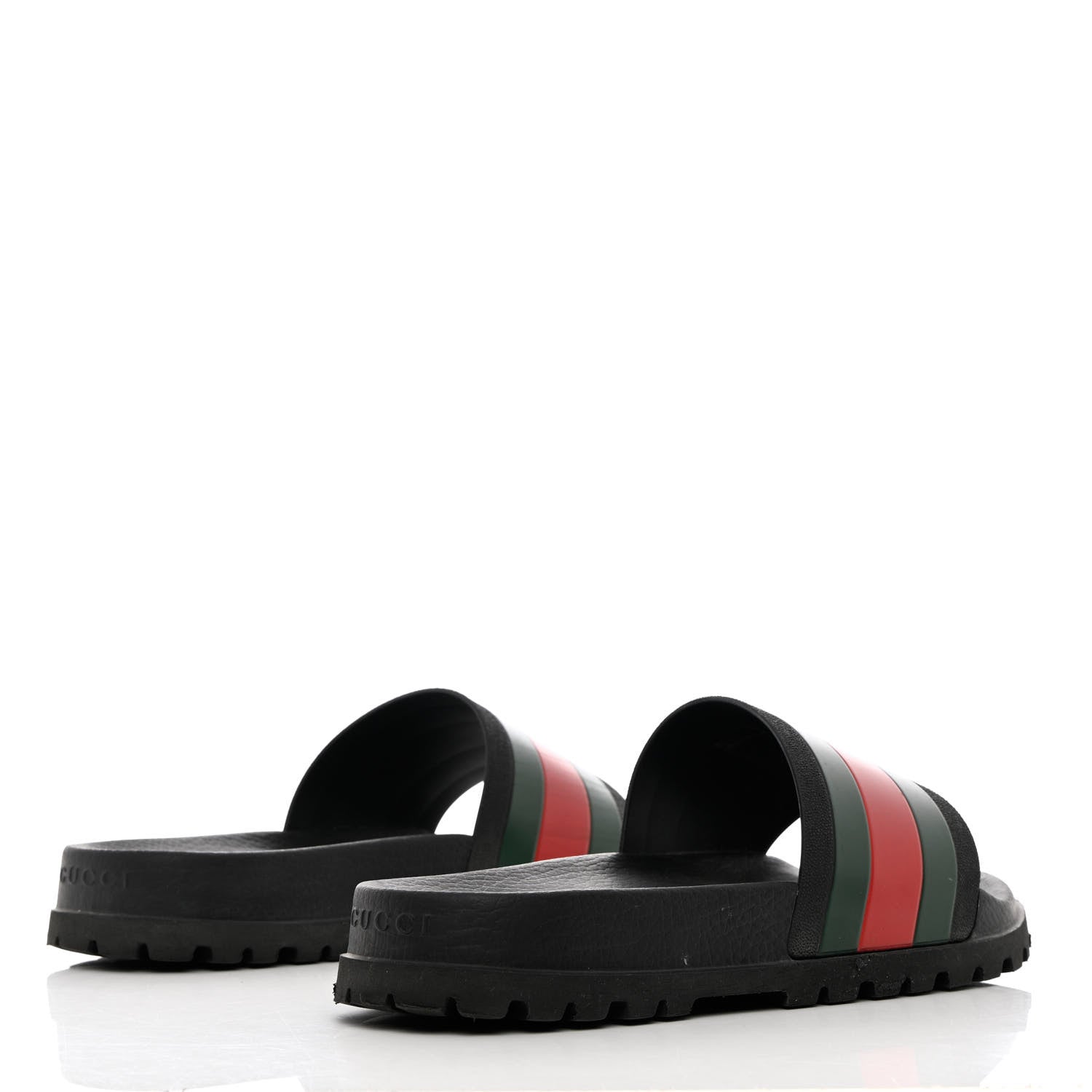 Gucci Rubber Web Mens Lug Sole Slide Sandals 11 Black Green Red 4 of 17