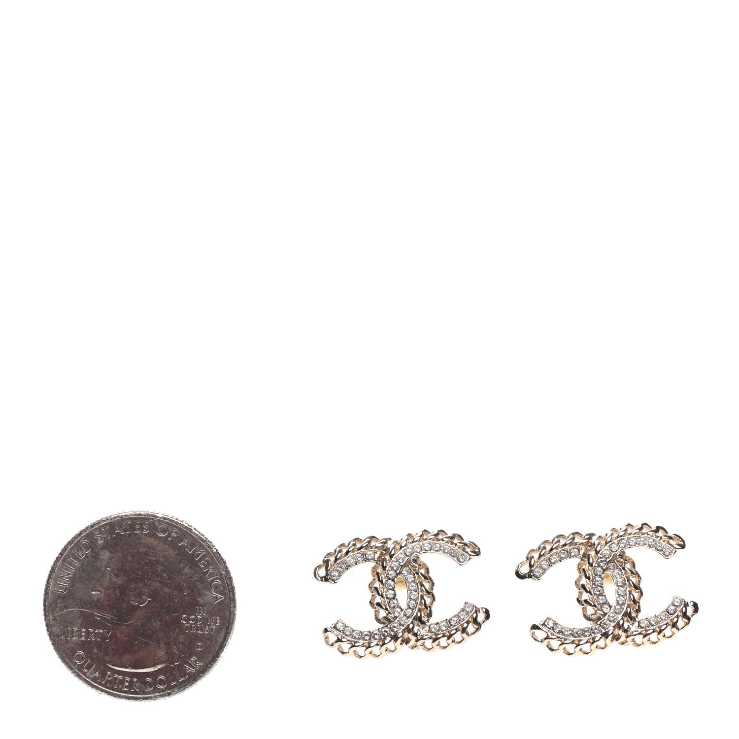 Chanel Crystal Chain CC Earrings Gold 2 of 4