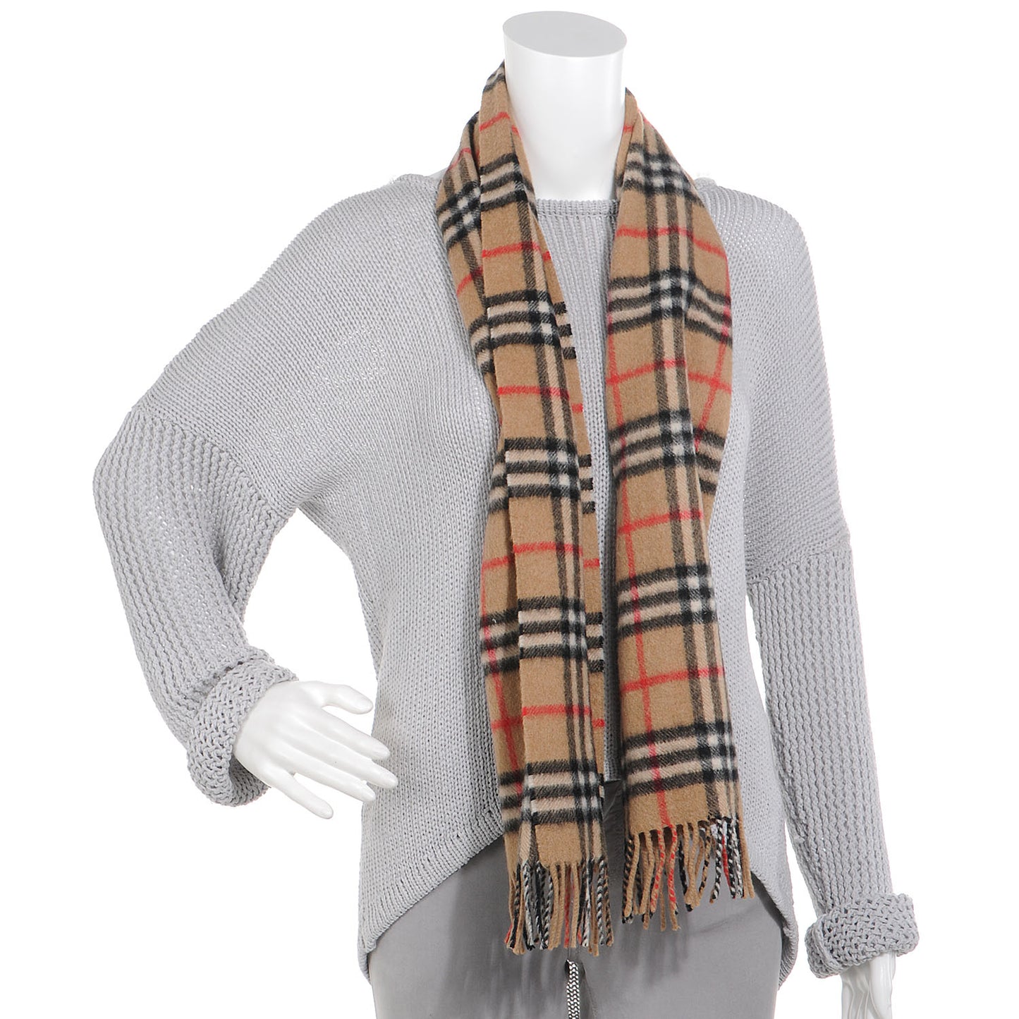 Cashmere House Check Fringe Scarf Camel