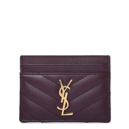 Saint Laurent Grain De Poudre Matelasse Chevron Monogram Credit Card Case Palissandre 1 of 9