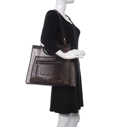 Fendi Mesh Vitello Century Cuoio FF 1974 Medium Runaway Shopper Tote Marrone Black Ebano 2 of 10