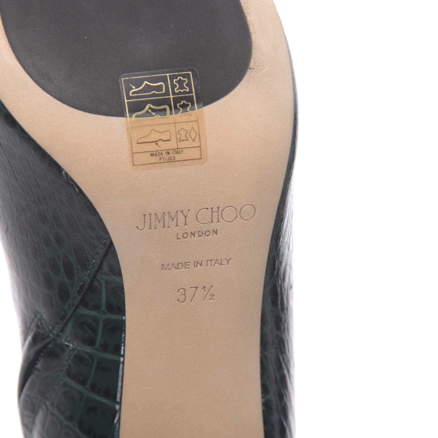 Jimmy Choo Calfskin Crocodile Embossed Minori 85 Boots 37.5 Dark Green 7 of 7