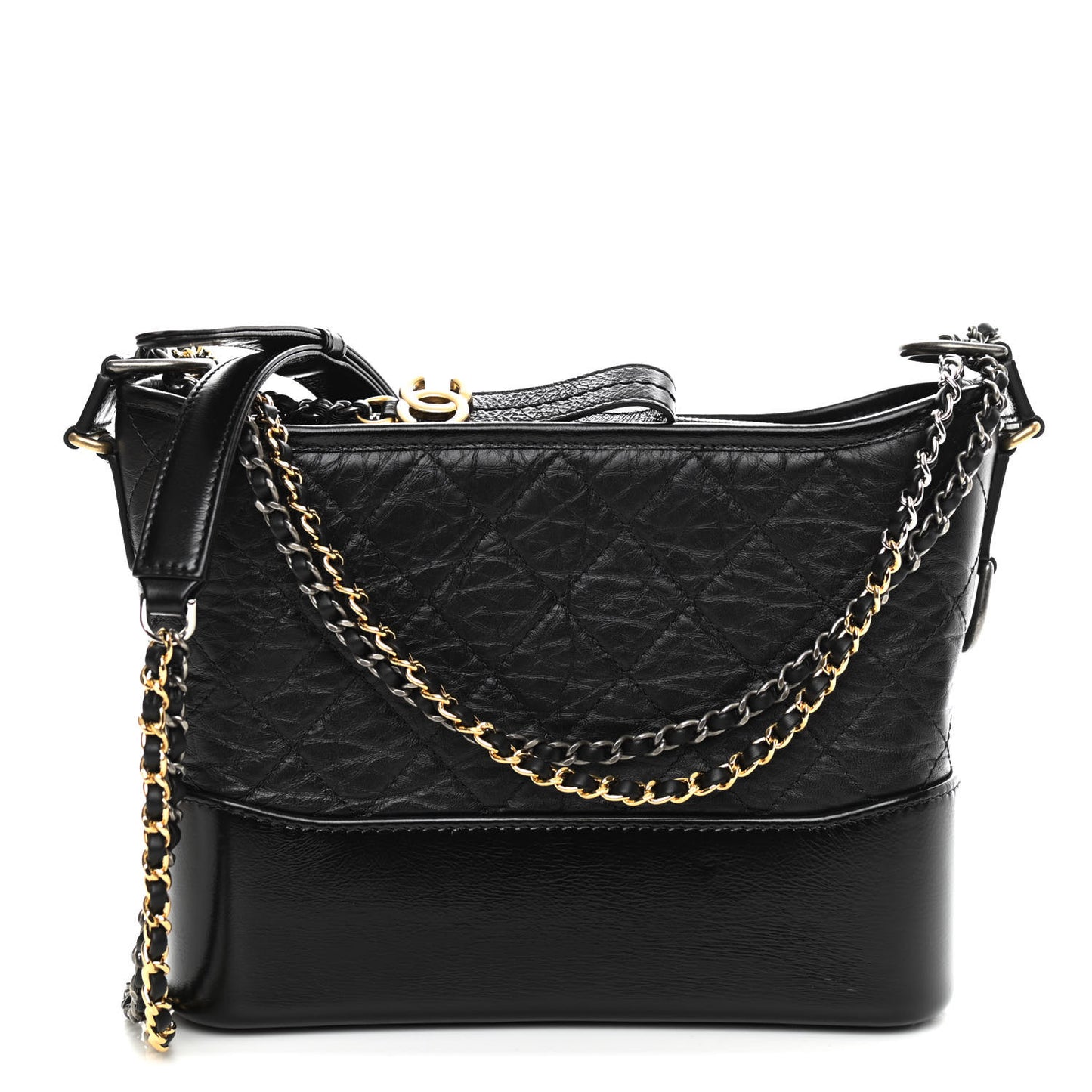 Aged Calfskin Quilted Medium Gabrielle Hobo Black