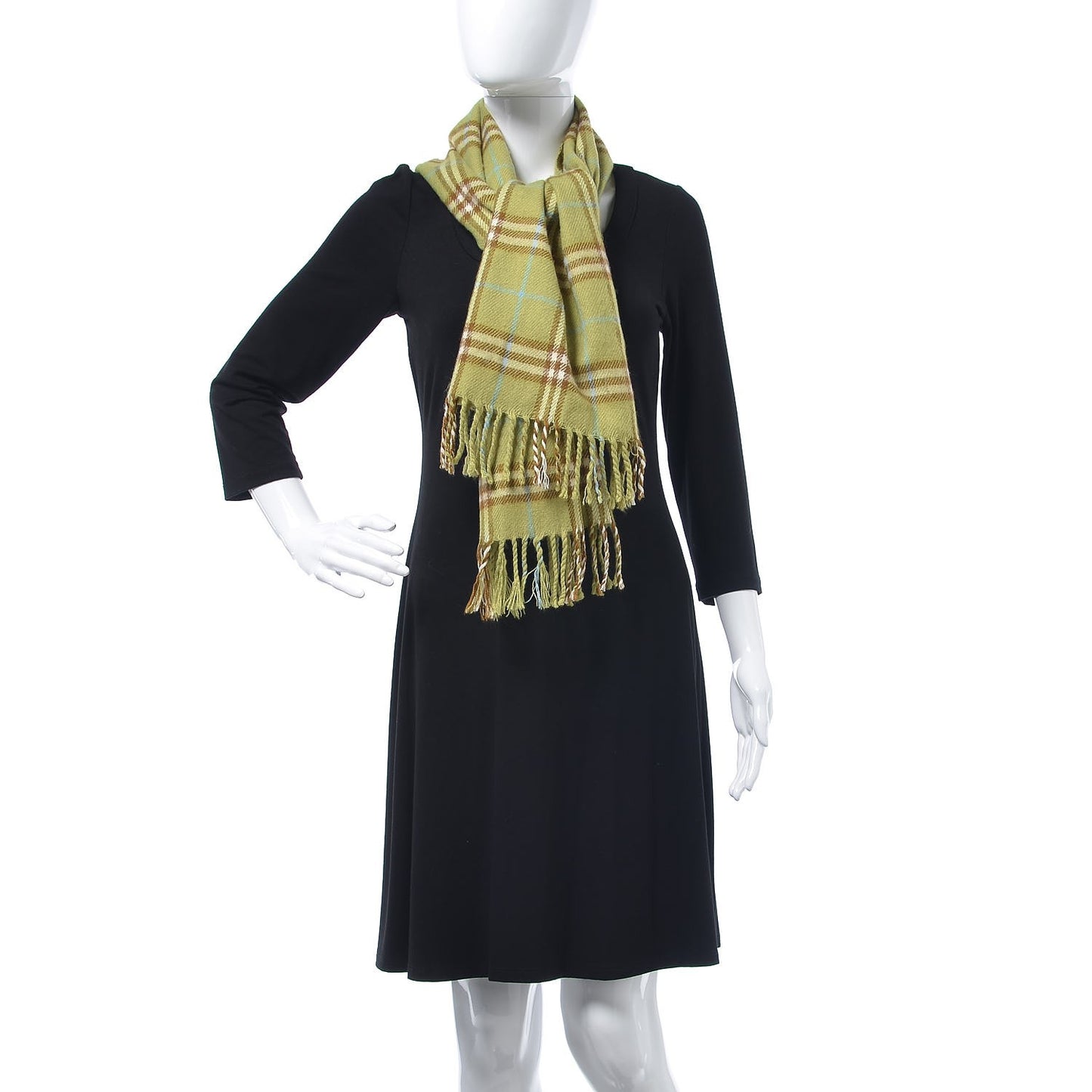 Cashmere Check Fringe Scarf Green