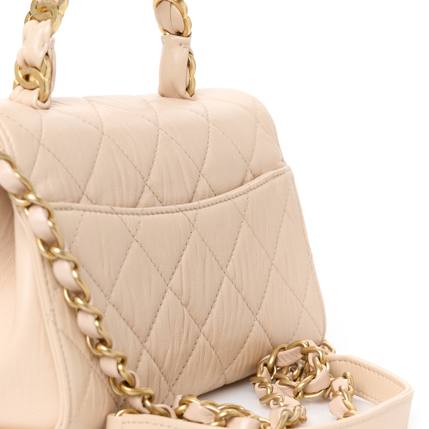 Crumpled Lambskin Quilted Mini CC Links Top Handle Flap Beige