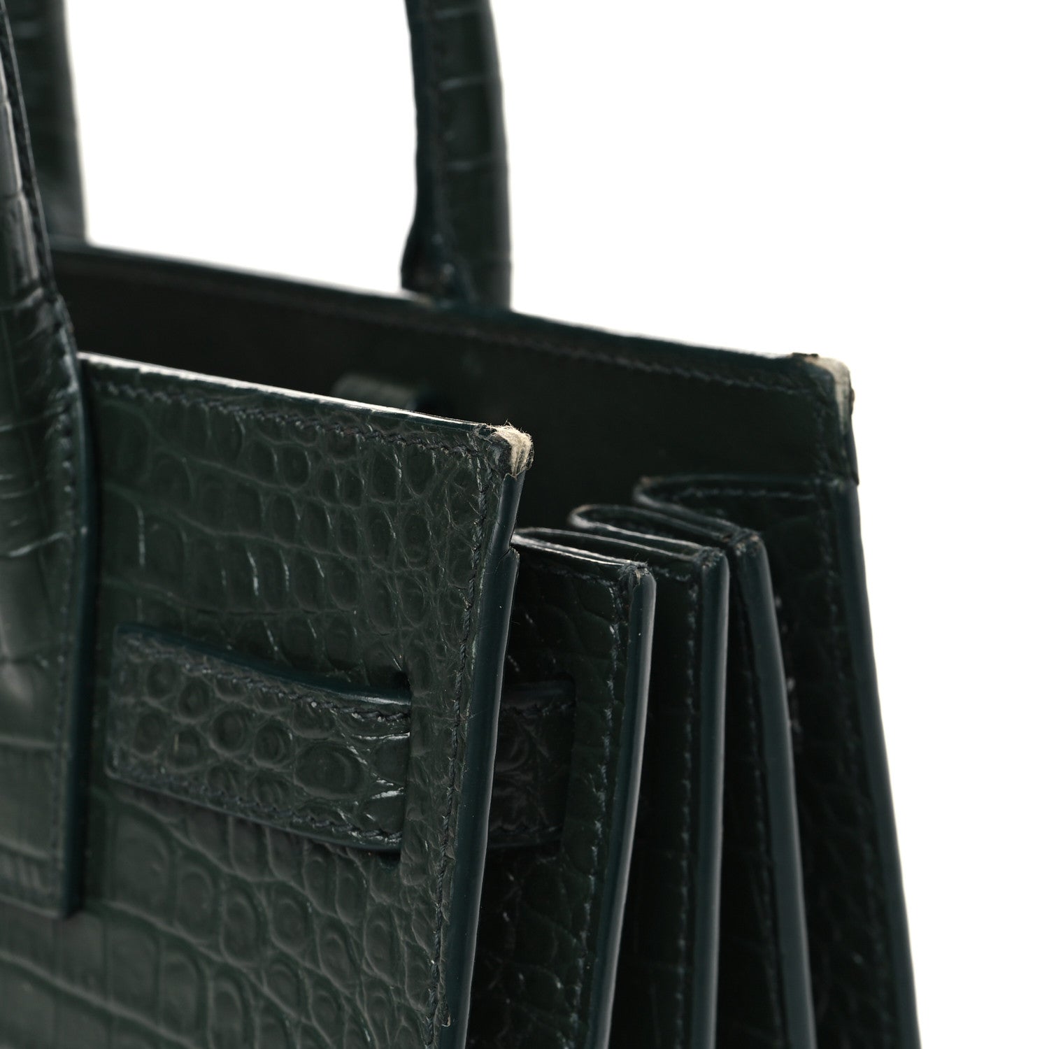 Saint Laurent Calfskin Crocodile Embossed Nano Sac De Jour Dark Green 10 of 12