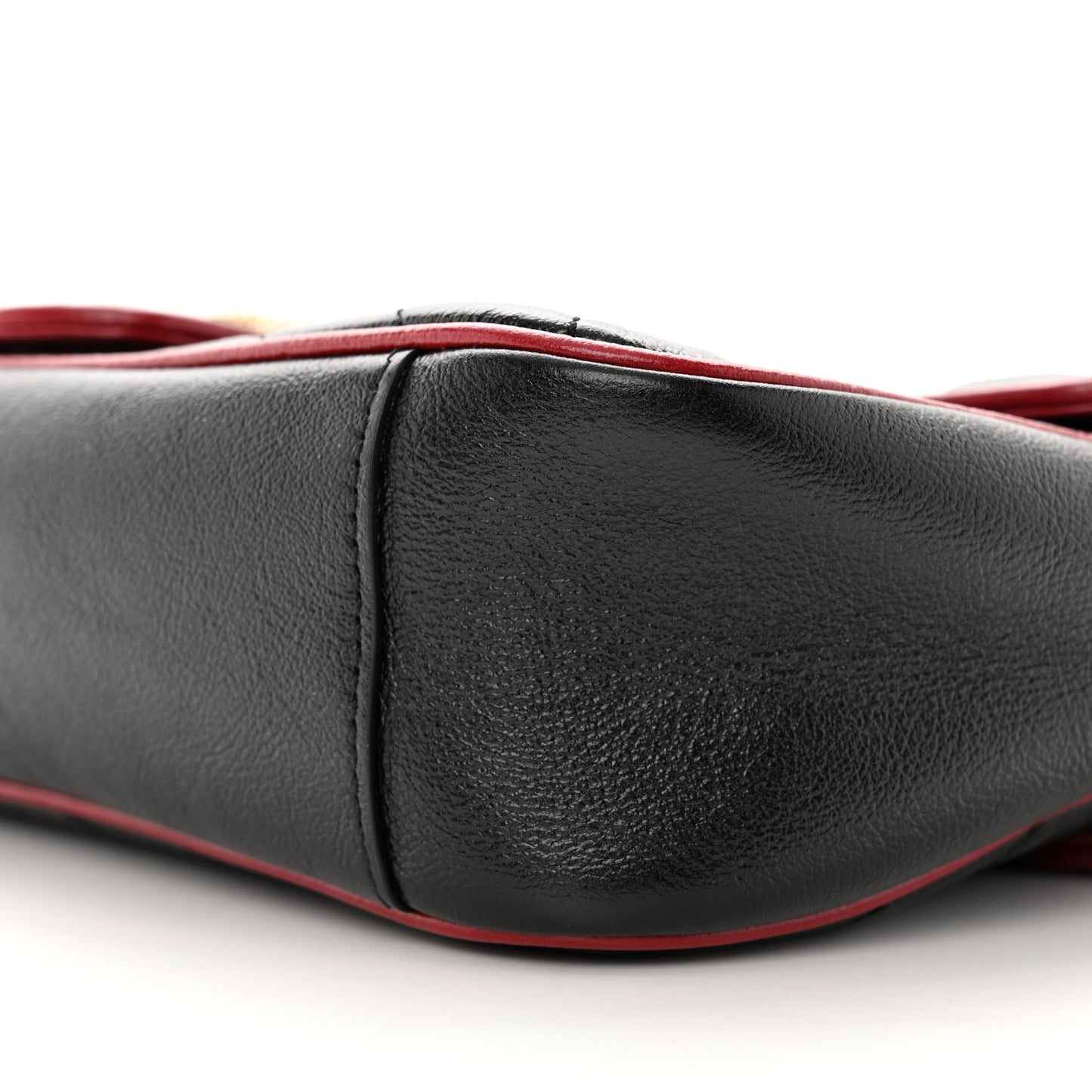 Vintage Effect Calfskin Matelasse Diagonal Small Torchon GG Marmont Shoulder Bag Black Romantic Cherry