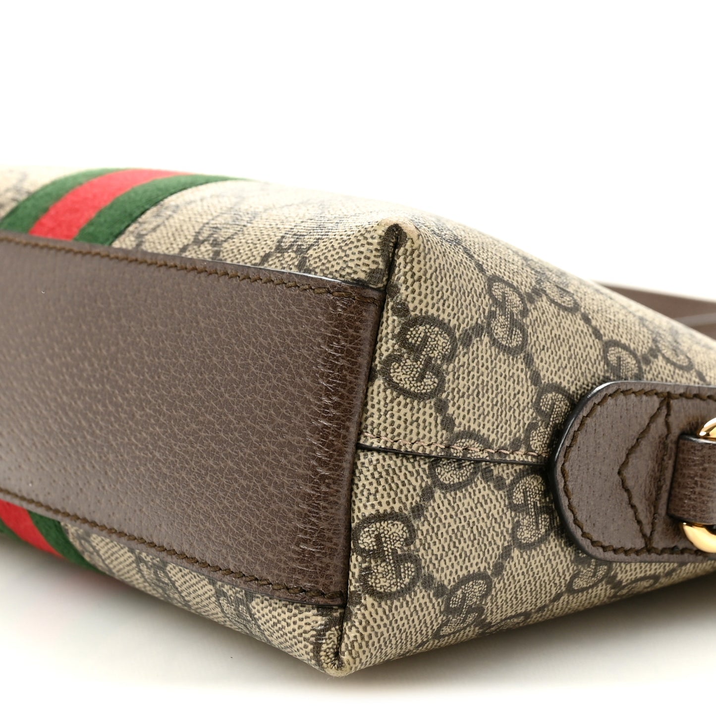 GG Supreme Monogram Textured Dollar Calfskin Web Small Ophidia Dome Shoulder Bag Beige Ebony New Acero