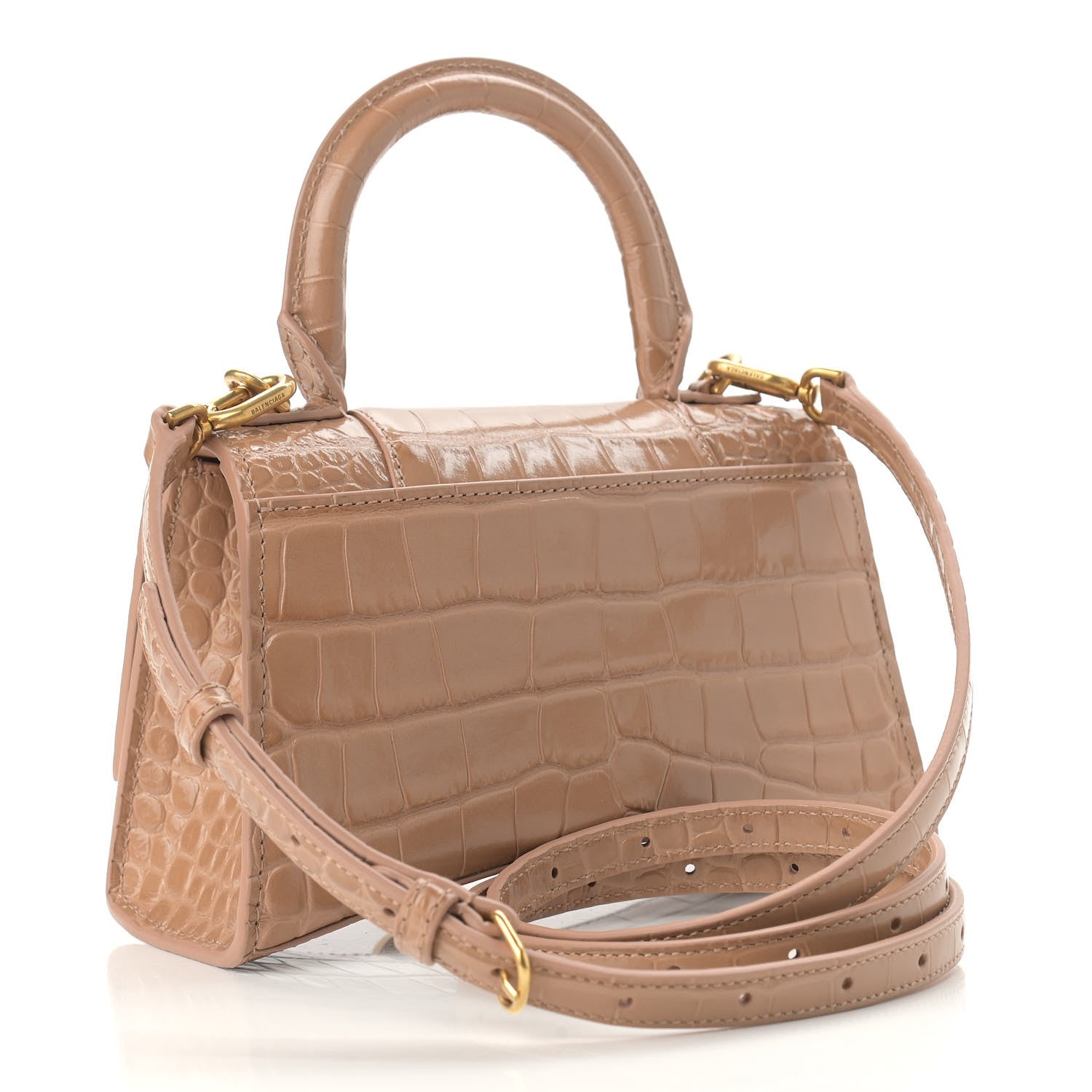 Balenciaga Shiny Calfskin Crocodile Embossed Hourglass Top Handle Bag XS Nude Beige 3 of 11