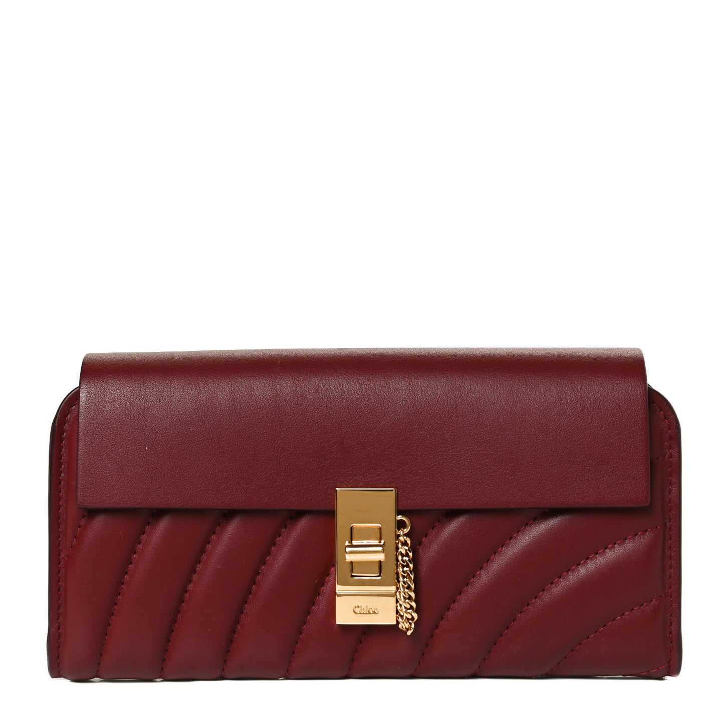 Calfskin Drew Long Wallet with Flap Plum Purple