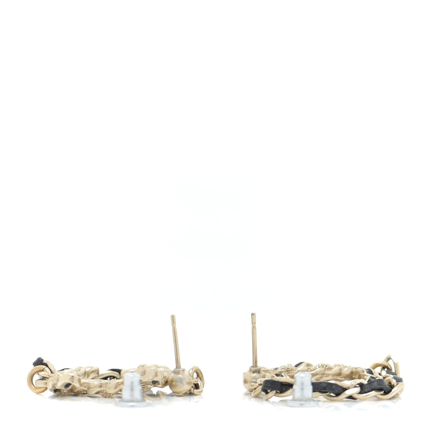 Chanel Lambskin Enamel Metal Chain French New Wave CC Drop Earrings Black Gold 4 of 5