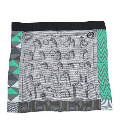 Hermes Silk Manufacture de Boucleries Scarf 90 Gris Noir Menthol 1 of 5